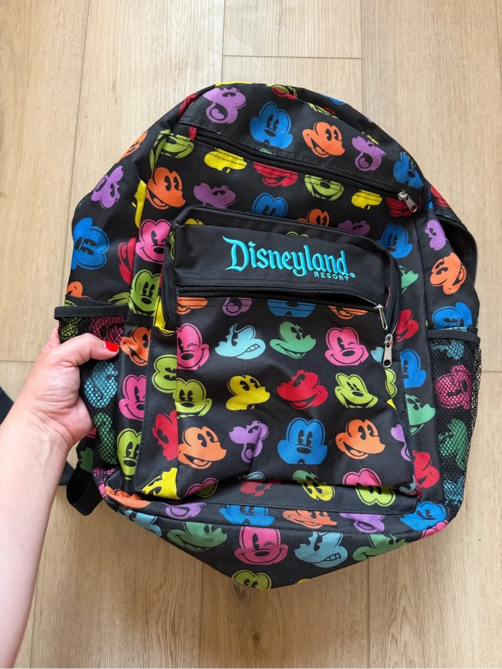 Disney Black Backpack with Multi-Color Mickey Heads